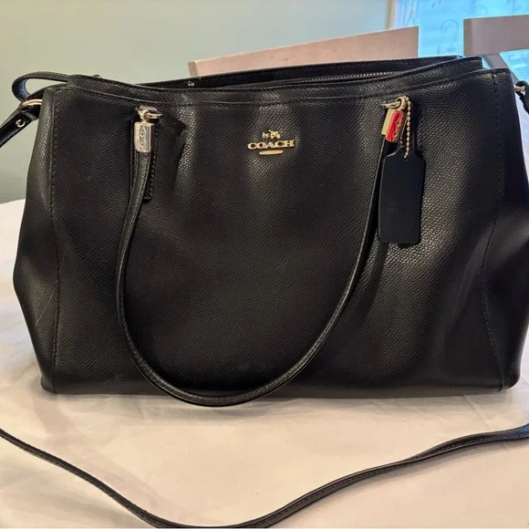 Coach Black Leather Carryall, Christie with Gold Accents - Picture 9 of 14